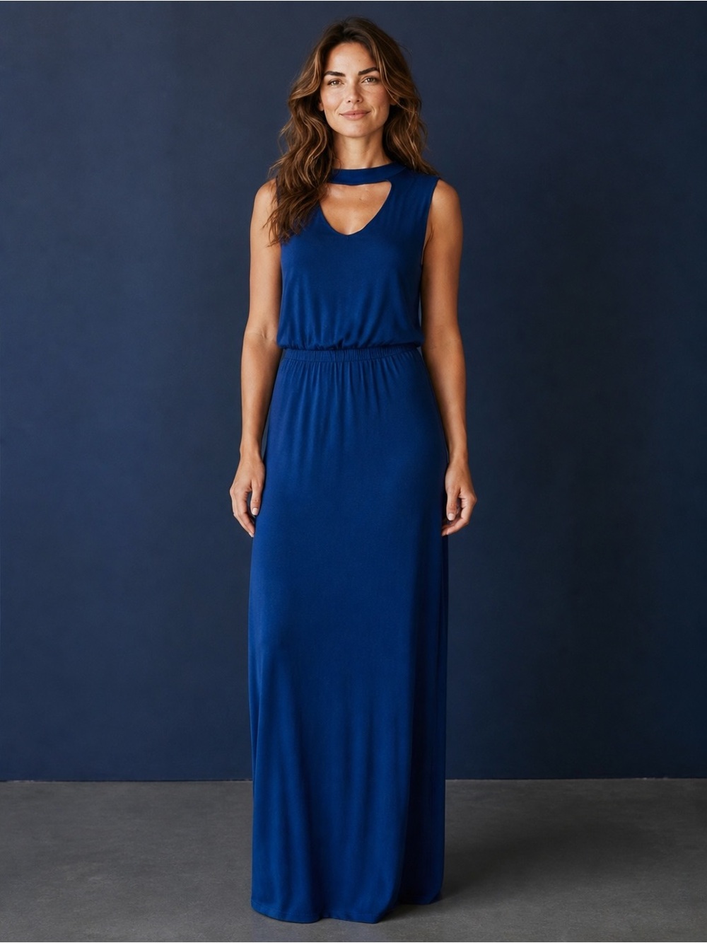 eesome Royal Blue Sleeveless Keyhole Maxi Dress